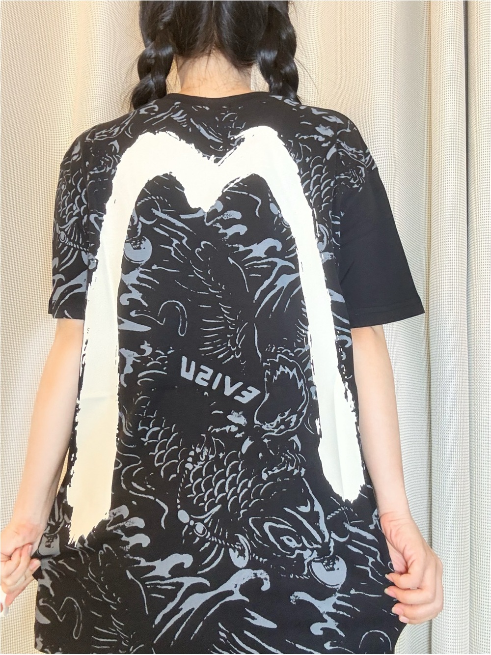 Evisu Black & White Short Sleeve Tee with Graphic Back Print